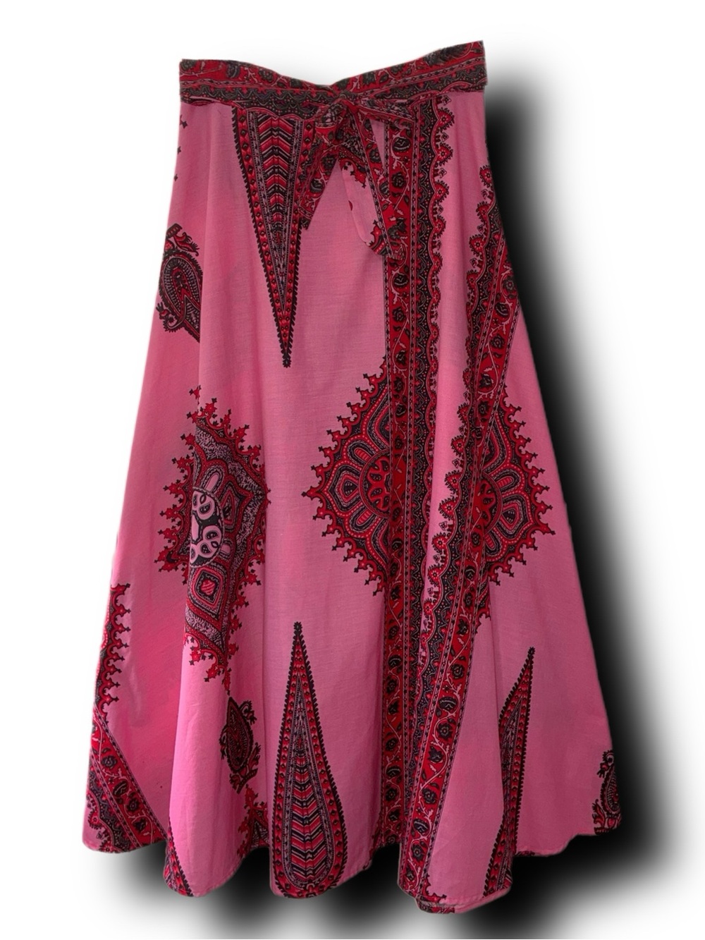 Vintage Y2K Charlotte Russe Cotton Blend Boho Maxi Wrap Skirt w Medallion Print